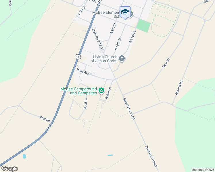 map of restaurants, bars, coffee shops, grocery stores, and more near 59 Goodson Lane in McBee