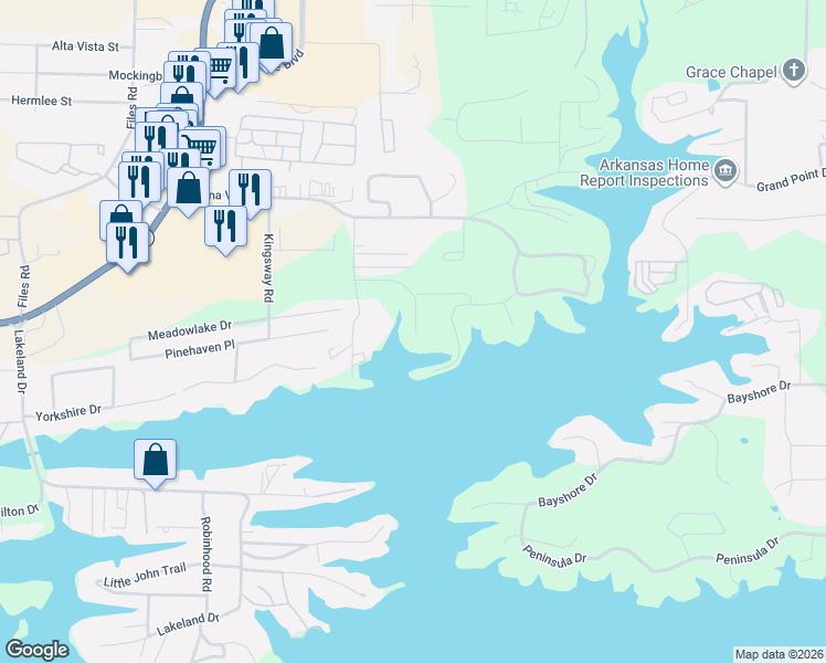 map of restaurants, bars, coffee shops, grocery stores, and more near 203 Aberina Street in Garland County
