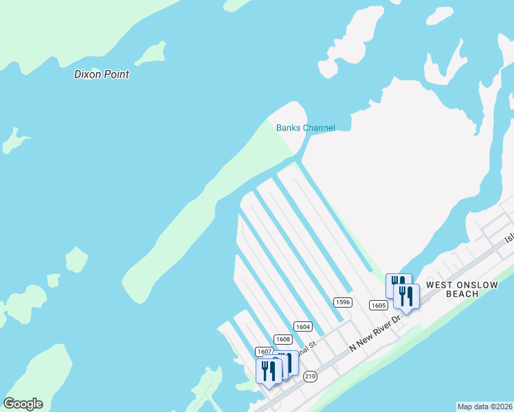 map of restaurants, bars, coffee shops, grocery stores, and more near 6110 6th Street in Surf City