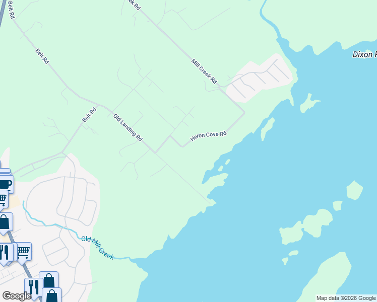 map of restaurants, bars, coffee shops, grocery stores, and more near 159 Heron Cove Road in Hampstead