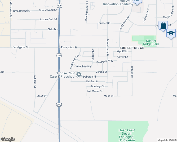 map of restaurants, bars, coffee shops, grocery stores, and more near 12338 Deborah Place in Victorville