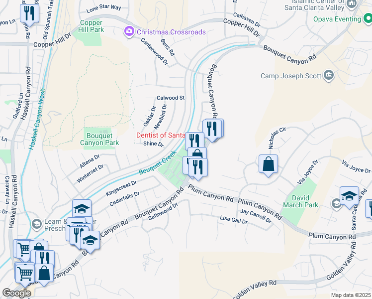 map of restaurants, bars, coffee shops, grocery stores, and more near 28083 Robin Avenue in Santa Clarita