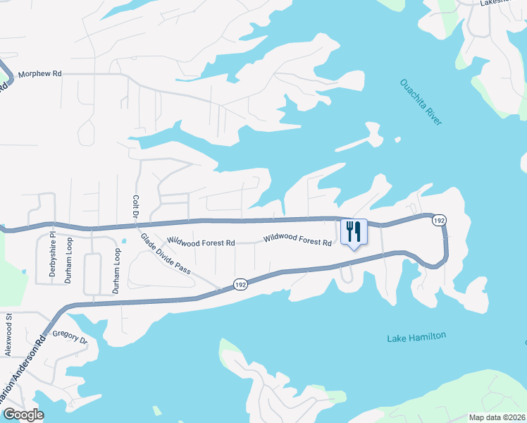 map of restaurants, bars, coffee shops, grocery stores, and more near 1127 Marion Anderson Road in Lake Hamilton