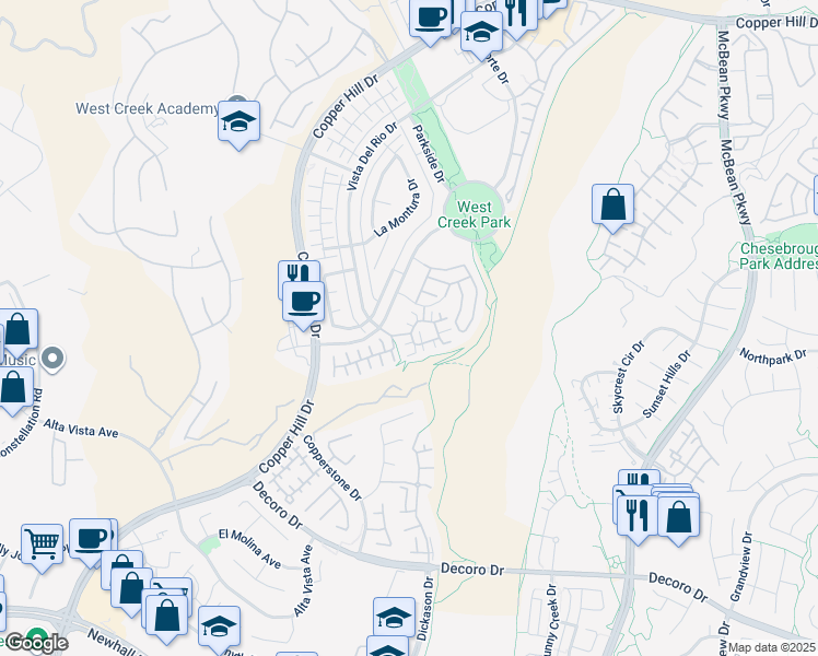 map of restaurants, bars, coffee shops, grocery stores, and more near 24229 Verdugo Circle in Santa Clarita