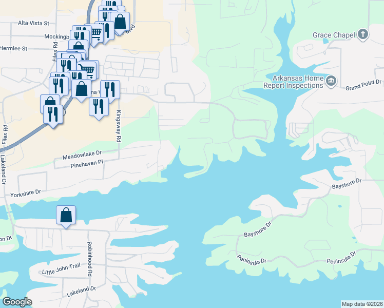 map of restaurants, bars, coffee shops, grocery stores, and more near 258 5 Points Road in Hot Springs