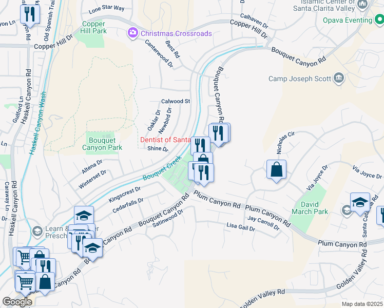 map of restaurants, bars, coffee shops, grocery stores, and more near 28159 Robin Avenue in Santa Clarita