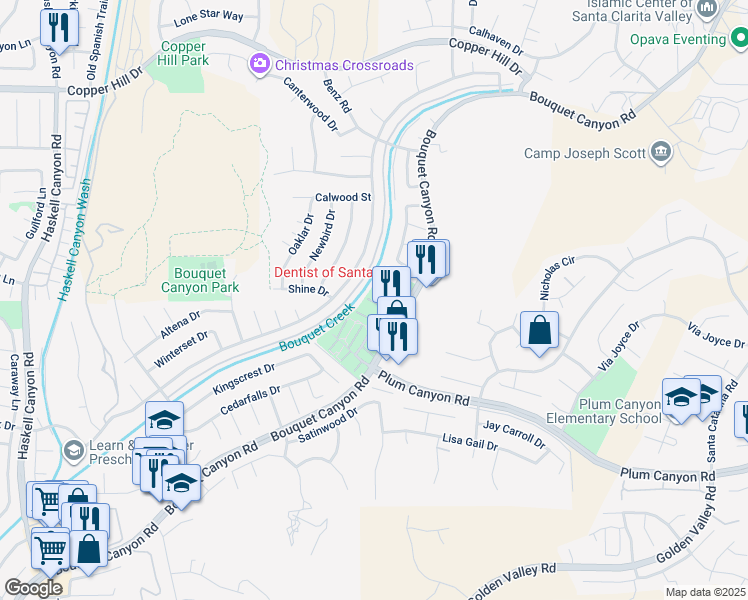 map of restaurants, bars, coffee shops, grocery stores, and more near 28121 Robin Avenue in Santa Clarita