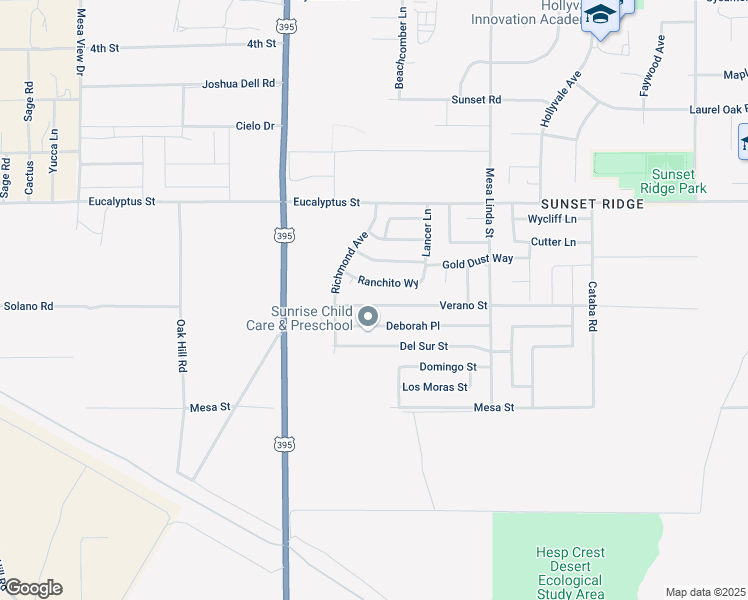 map of restaurants, bars, coffee shops, grocery stores, and more near 12326 Bear Ridge Way in Victorville