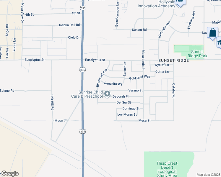 map of restaurants, bars, coffee shops, grocery stores, and more near 12308 Verano Street in Victorville