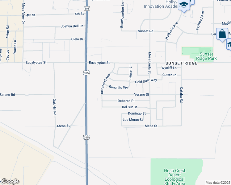 map of restaurants, bars, coffee shops, grocery stores, and more near 12308 Verano Street in Victorville