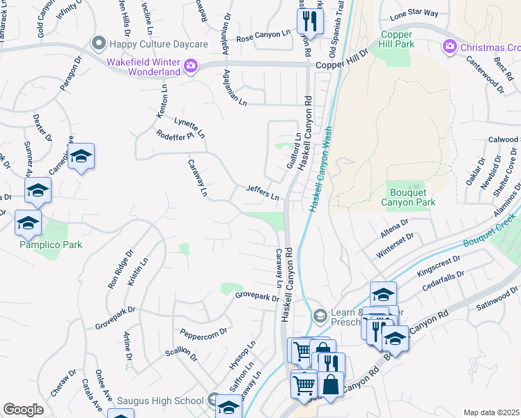map of restaurants, bars, coffee shops, grocery stores, and more near 21720 Cheswold Lane in Santa Clarita