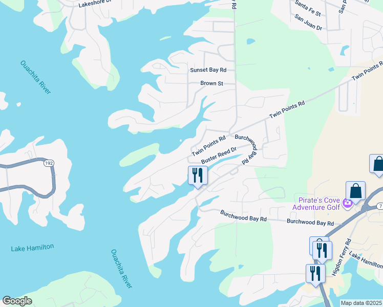 map of restaurants, bars, coffee shops, grocery stores, and more near 144 Buster Reed Drive in Hot Springs