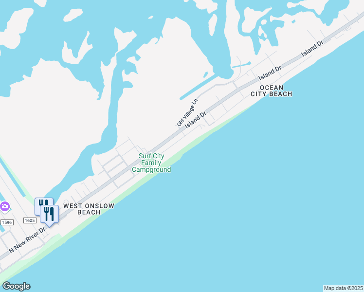 map of restaurants, bars, coffee shops, grocery stores, and more near 107 South Permuda Wynd Drive in North Topsail Beach