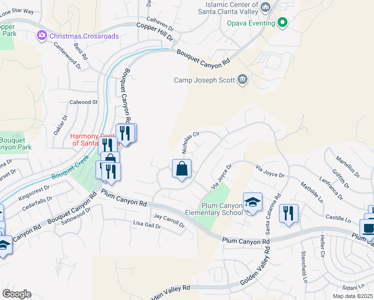map of restaurants, bars, coffee shops, grocery stores, and more near 28351 Nicholas Circle in Santa Clarita