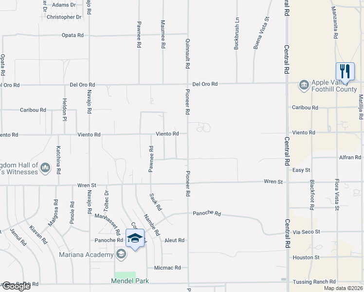 map of restaurants, bars, coffee shops, grocery stores, and more near 11008 Quinnault Road in Apple Valley