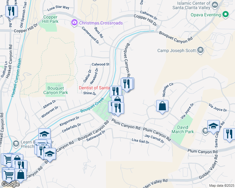 map of restaurants, bars, coffee shops, grocery stores, and more near 28128 Robin Avenue in Santa Clarita