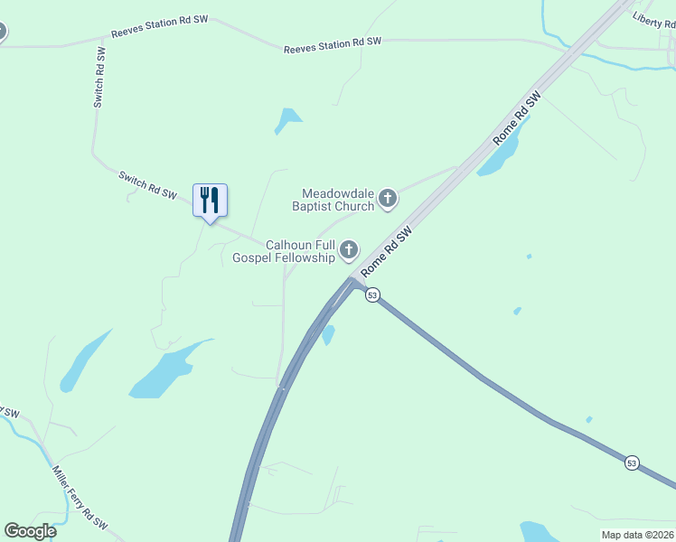 map of restaurants, bars, coffee shops, grocery stores, and more near 1973 Rome Road Southwest in Calhoun