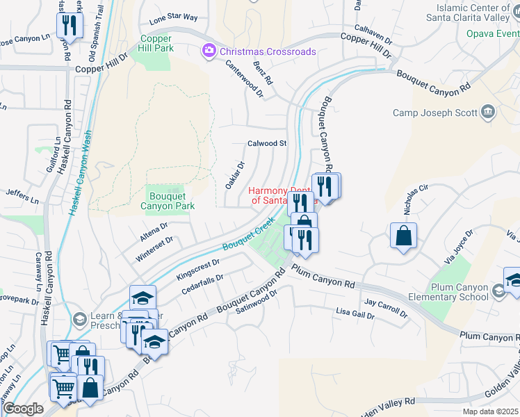 map of restaurants, bars, coffee shops, grocery stores, and more near 28103 Alaminos Drive in Santa Clarita