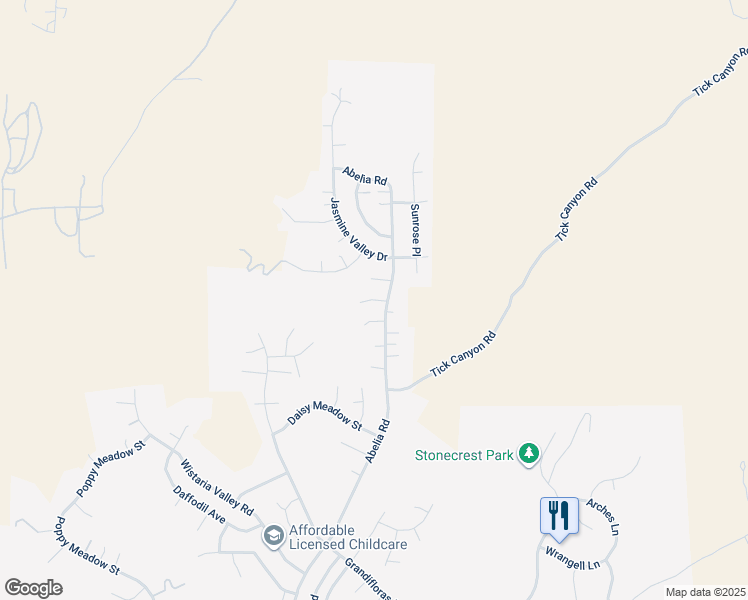 map of restaurants, bars, coffee shops, grocery stores, and more near Dahlia Ridge Drive in Santa Clarita