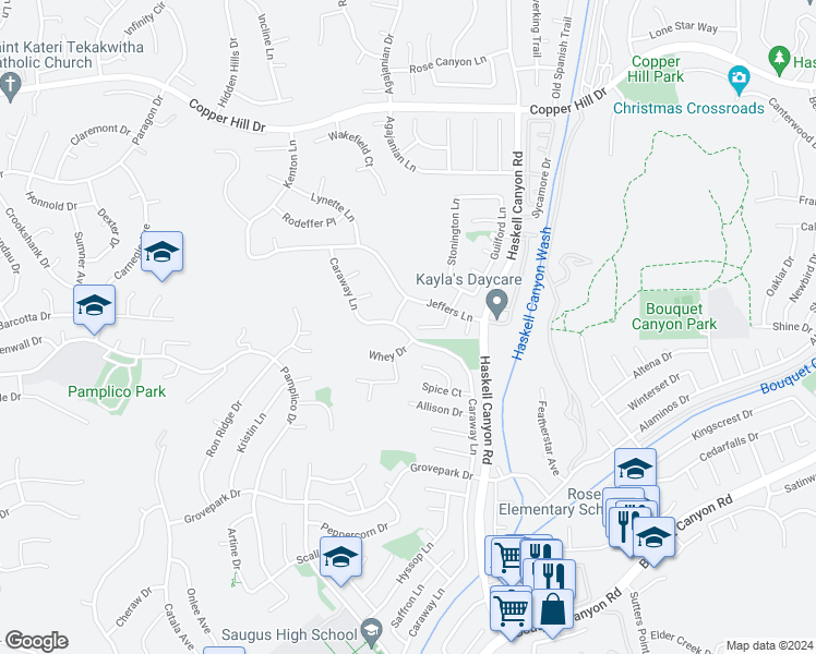 map of restaurants, bars, coffee shops, grocery stores, and more near 28014 Caraway Lane in Santa Clarita