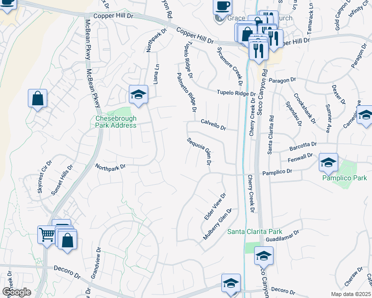 map of restaurants, bars, coffee shops, grocery stores, and more near 27645 Cypress Ridge Circle in Santa Clarita