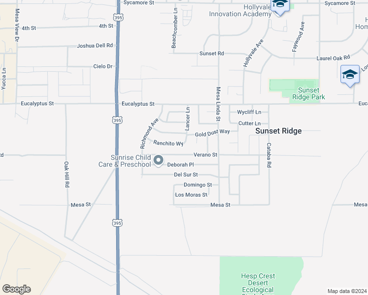 map of restaurants, bars, coffee shops, grocery stores, and more near 12383 Ranchito Way in Victorville