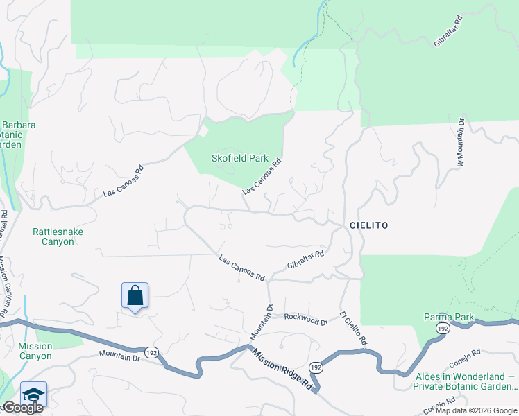 map of restaurants, bars, coffee shops, grocery stores, and more near 457 El Cielito Road in Santa Barbara