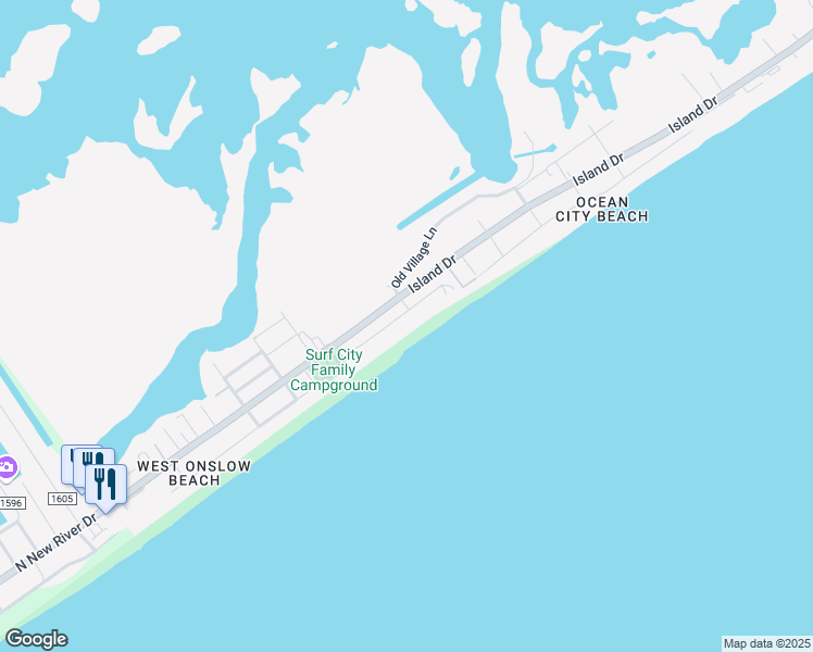 map of restaurants, bars, coffee shops, grocery stores, and more near 107 South Permuda Wynd in North Topsail Beach