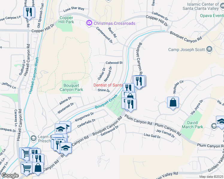 map of restaurants, bars, coffee shops, grocery stores, and more near 28111 Alaminos Drive in Santa Clarita