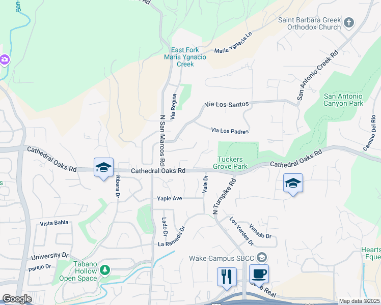 map of restaurants, bars, coffee shops, grocery stores, and more near 4959 Via Los Santos in Santa Barbara