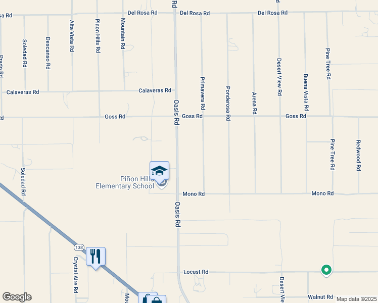 map of restaurants, bars, coffee shops, grocery stores, and more near Oasis Road in Pinon Hills
