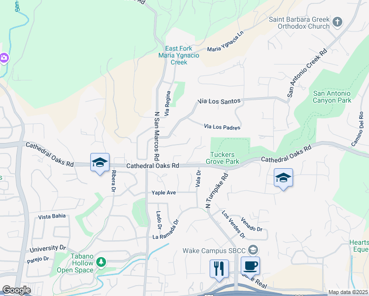 map of restaurants, bars, coffee shops, grocery stores, and more near 4959 Via Los Santos in Santa Barbara