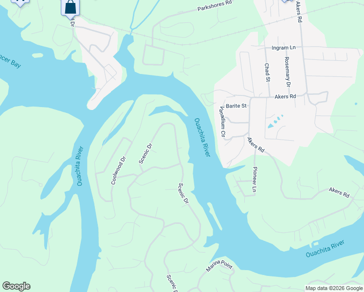 map of restaurants, bars, coffee shops, grocery stores, and more near 161 Scenic Drive in Hot Springs