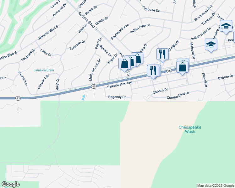 map of restaurants, bars, coffee shops, grocery stores, and more near 2572-2598 Sweetwater Avenue in Lake Havasu City