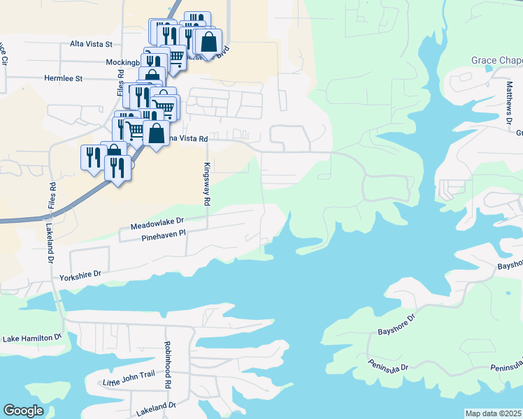map of restaurants, bars, coffee shops, grocery stores, and more near 100 Calli Lane in Garland County