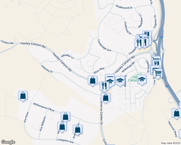 map of restaurants, bars, coffee shops, grocery stores, and more near 28217 Alton Way in Castaic