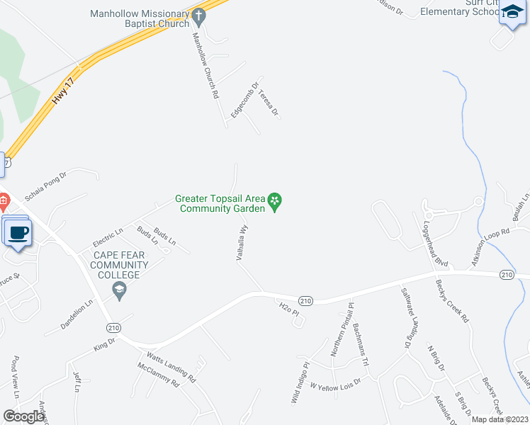 map of restaurants, bars, coffee shops, grocery stores, and more near 282 Valhalla Way in Hampstead