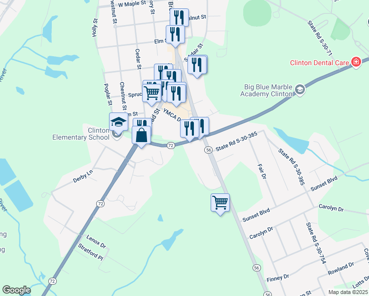 map of restaurants, bars, coffee shops, grocery stores, and more near 300 Jacobs Highway in Clinton
