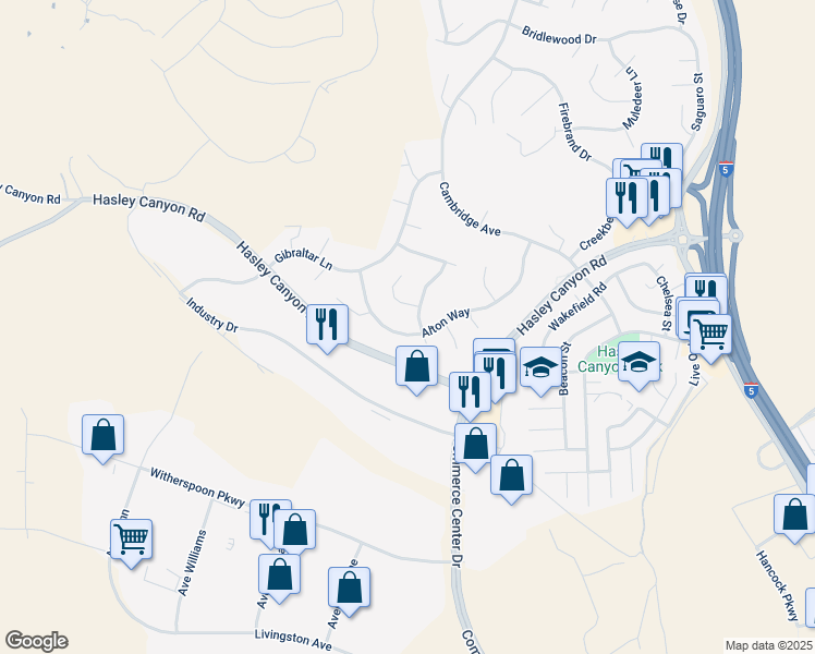 map of restaurants, bars, coffee shops, grocery stores, and more near 28217 Alton Way in Castaic