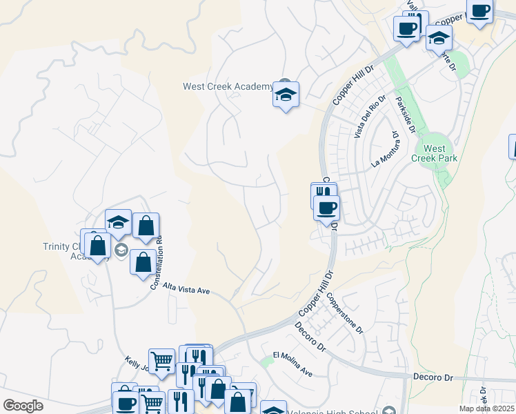 map of restaurants, bars, coffee shops, grocery stores, and more near 28319 Chisel Court in Santa Clarita