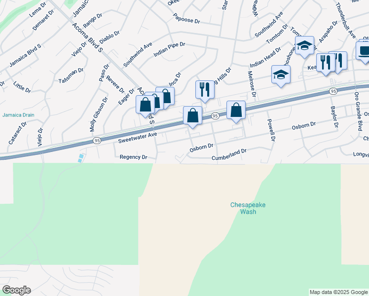 map of restaurants, bars, coffee shops, grocery stores, and more near 2781 Osborn Drive in Lake Havasu City