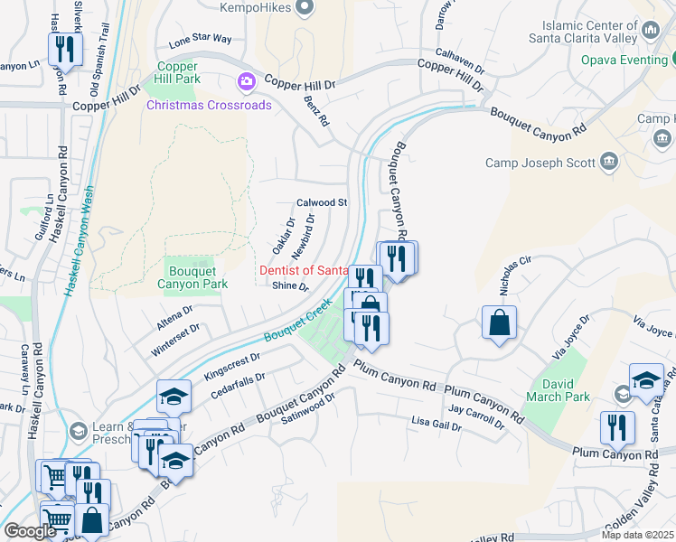 map of restaurants, bars, coffee shops, grocery stores, and more near 28144 Alaminos Drive in Santa Clarita