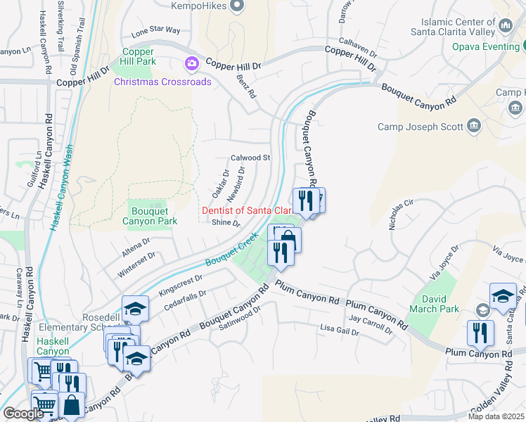 map of restaurants, bars, coffee shops, grocery stores, and more near 28144 Alaminos Drive in Santa Clarita