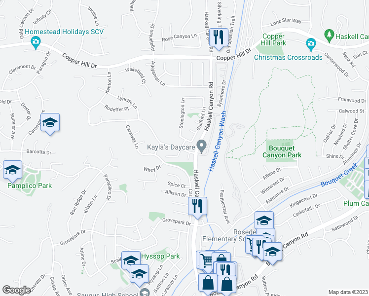map of restaurants, bars, coffee shops, grocery stores, and more near 28050 Devon Lane in Santa Clarita