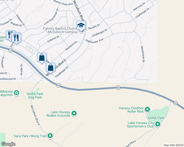 map of restaurants, bars, coffee shops, grocery stores, and more near 3750 Amberjack Bay East in Lake Havasu City