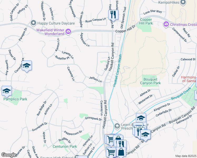 map of restaurants, bars, coffee shops, grocery stores, and more near 28050 Devon Lane in Santa Clarita