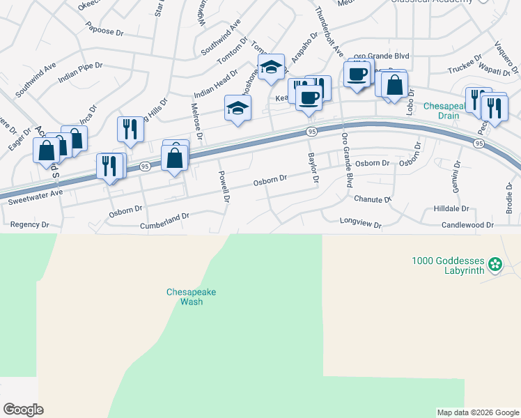 map of restaurants, bars, coffee shops, grocery stores, and more near 1330 Stardust Place in Lake Havasu City