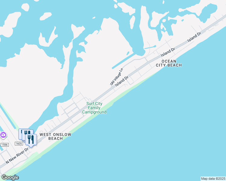 map of restaurants, bars, coffee shops, grocery stores, and more near 100 South Permuda Wynd in North Topsail Beach