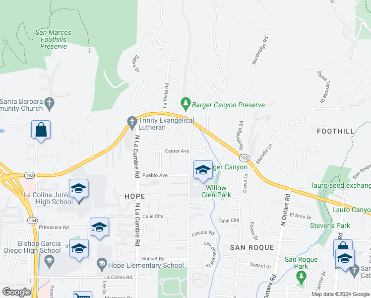 map of restaurants, bars, coffee shops, grocery stores, and more near 3800 Center Avenue in Santa Barbara