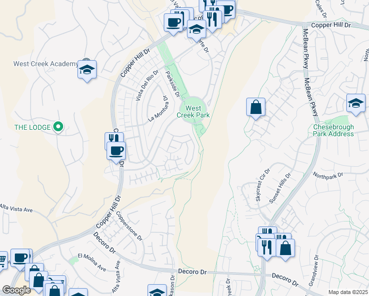 map of restaurants, bars, coffee shops, grocery stores, and more near 24106 Paseo del Rancho Drive in Santa Clarita
